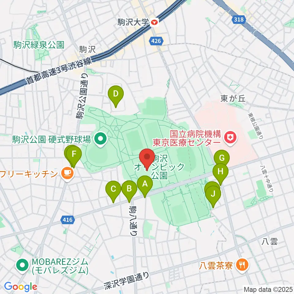 駒沢オリンピック公園体育館周辺のカフェ一覧地図