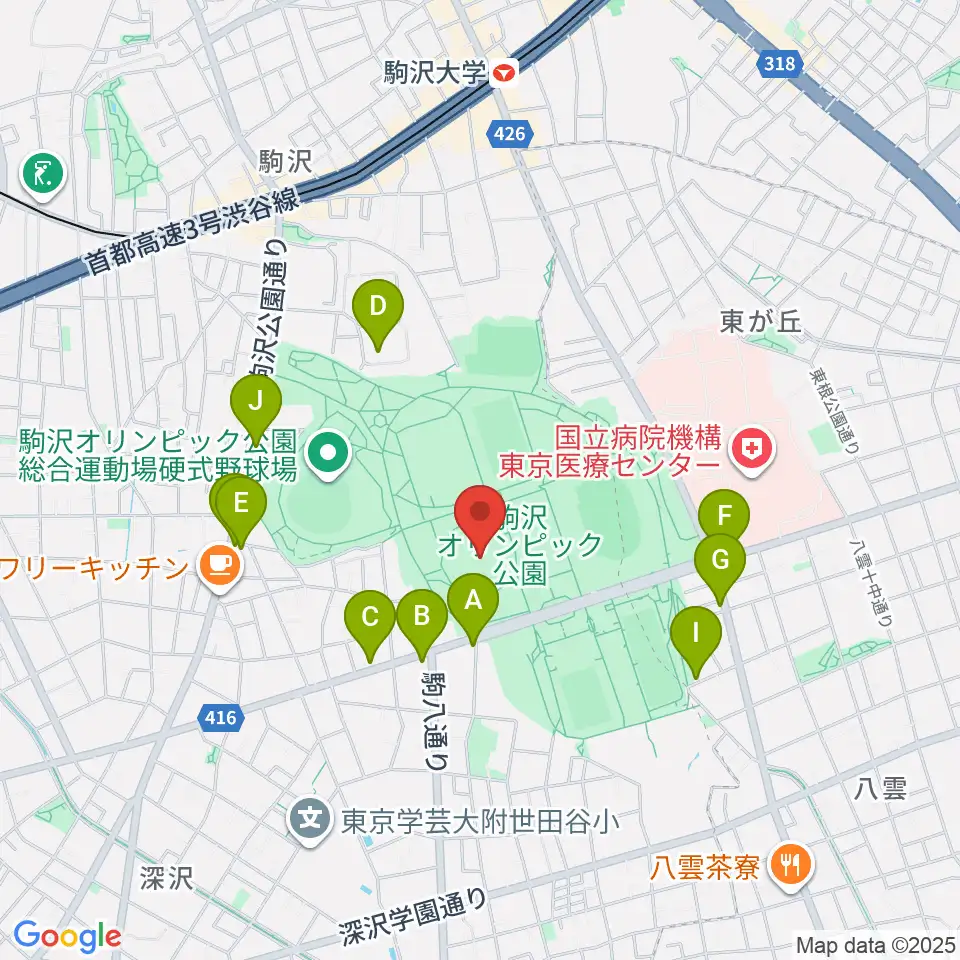 駒沢オリンピック公園体育館周辺のカフェ一覧地図