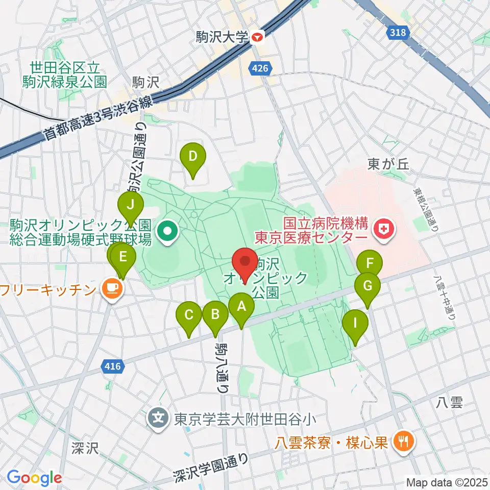駒沢オリンピック公園体育館周辺のカフェ一覧地図