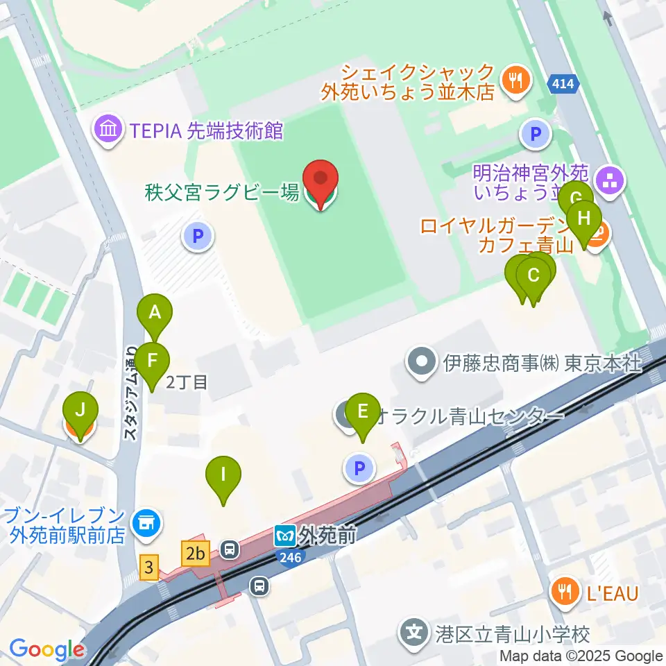 秩父宮ラグビー場周辺のカフェ一覧地図