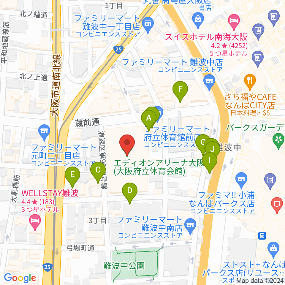 エディオンアリーナ大阪周辺のカフェ一覧地図