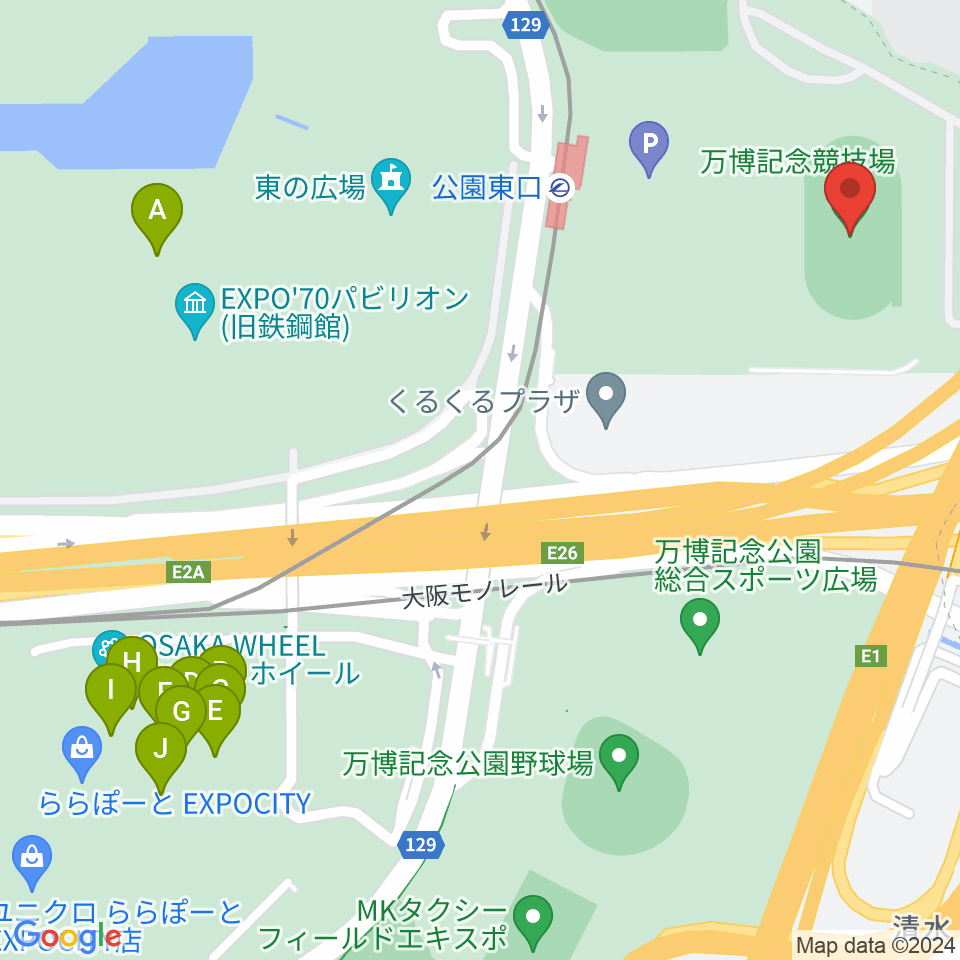 万博記念競技場周辺のカフェ一覧地図