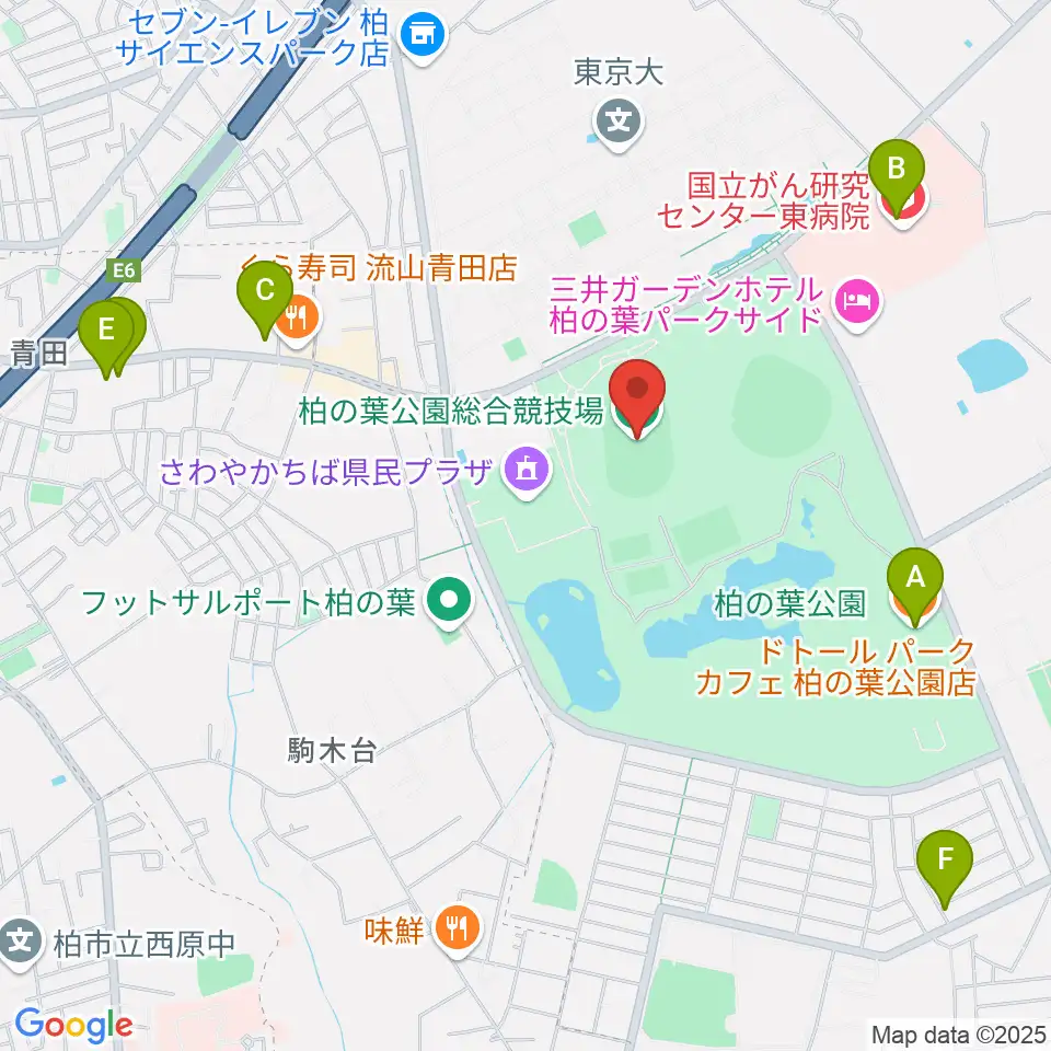 柏の葉公園総合競技場周辺のカフェ一覧地図