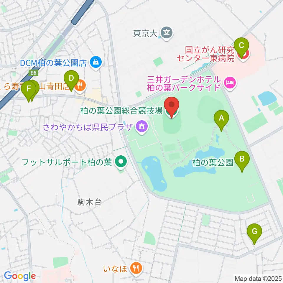 柏の葉公園総合競技場周辺のカフェ一覧地図