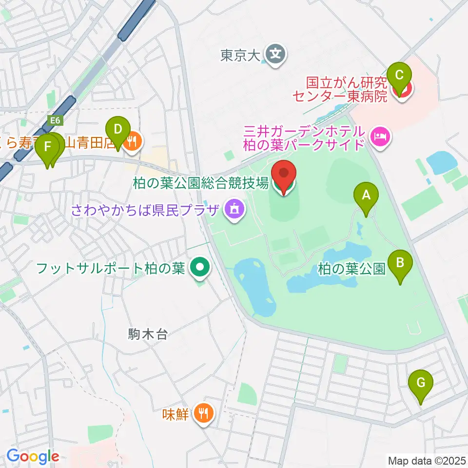 柏の葉公園総合競技場周辺のカフェ一覧地図