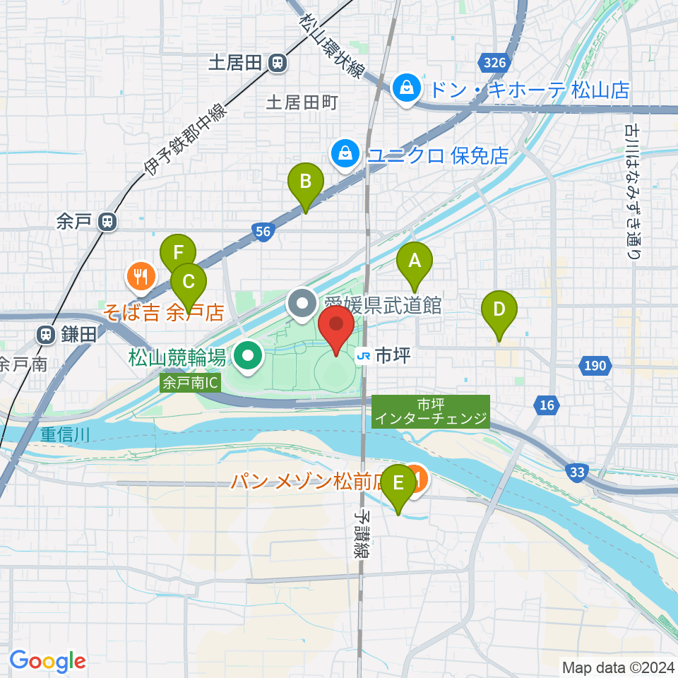 坊っちゃんスタジアム周辺のカフェ一覧地図