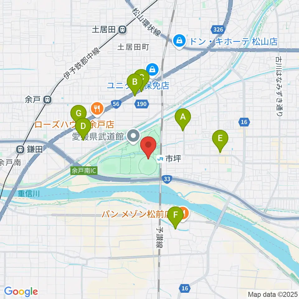坊っちゃんスタジアム周辺のカフェ一覧地図