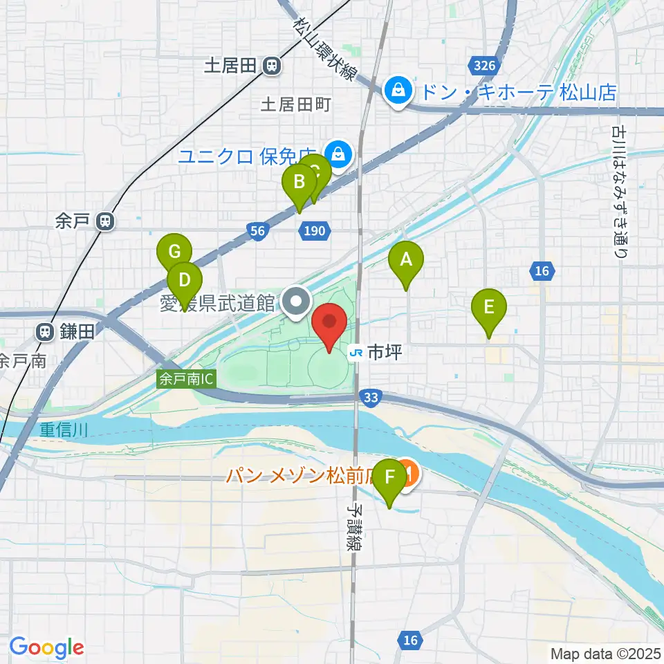 坊っちゃんスタジアム周辺のカフェ一覧地図