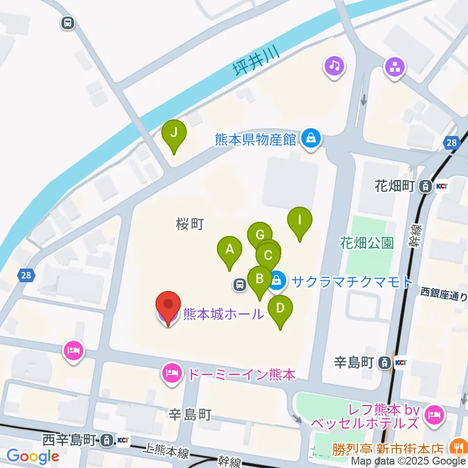 熊本城ホール周辺のカフェ一覧地図