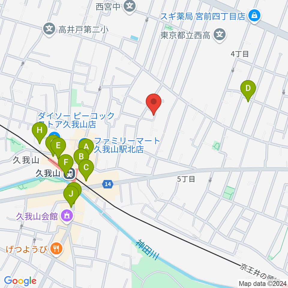 A-durバイオリン・チェロ教室周辺のカフェ一覧地図