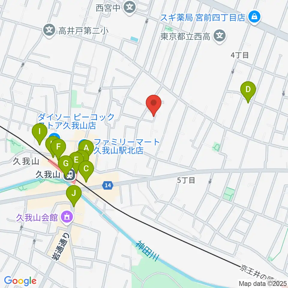 A-durバイオリン・チェロ教室周辺のカフェ一覧地図