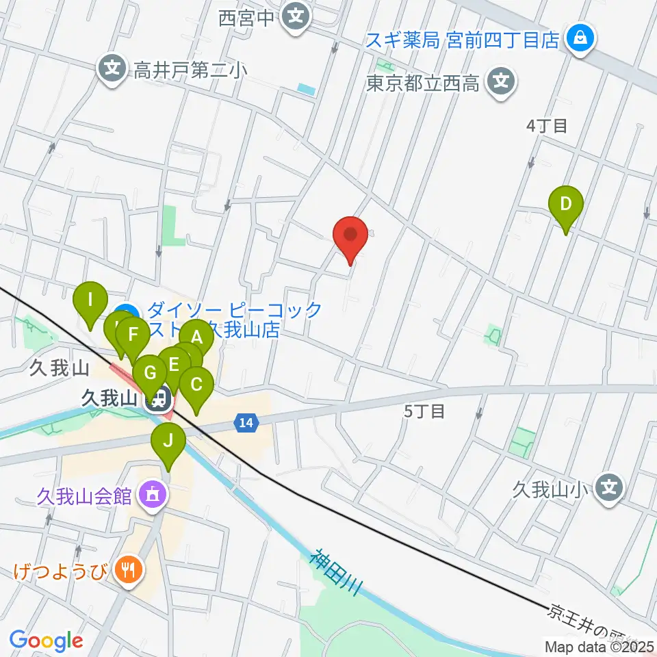 A-durバイオリン・チェロ教室周辺のカフェ一覧地図