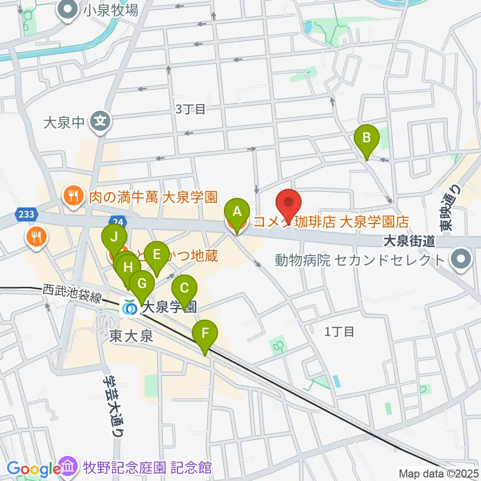 大泉学園 in F（インエフ）周辺のカフェ一覧地図