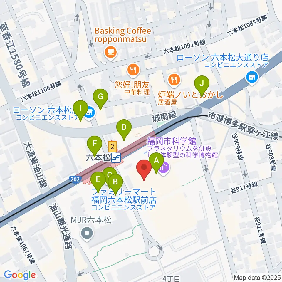 福岡市科学館周辺のカフェ一覧地図