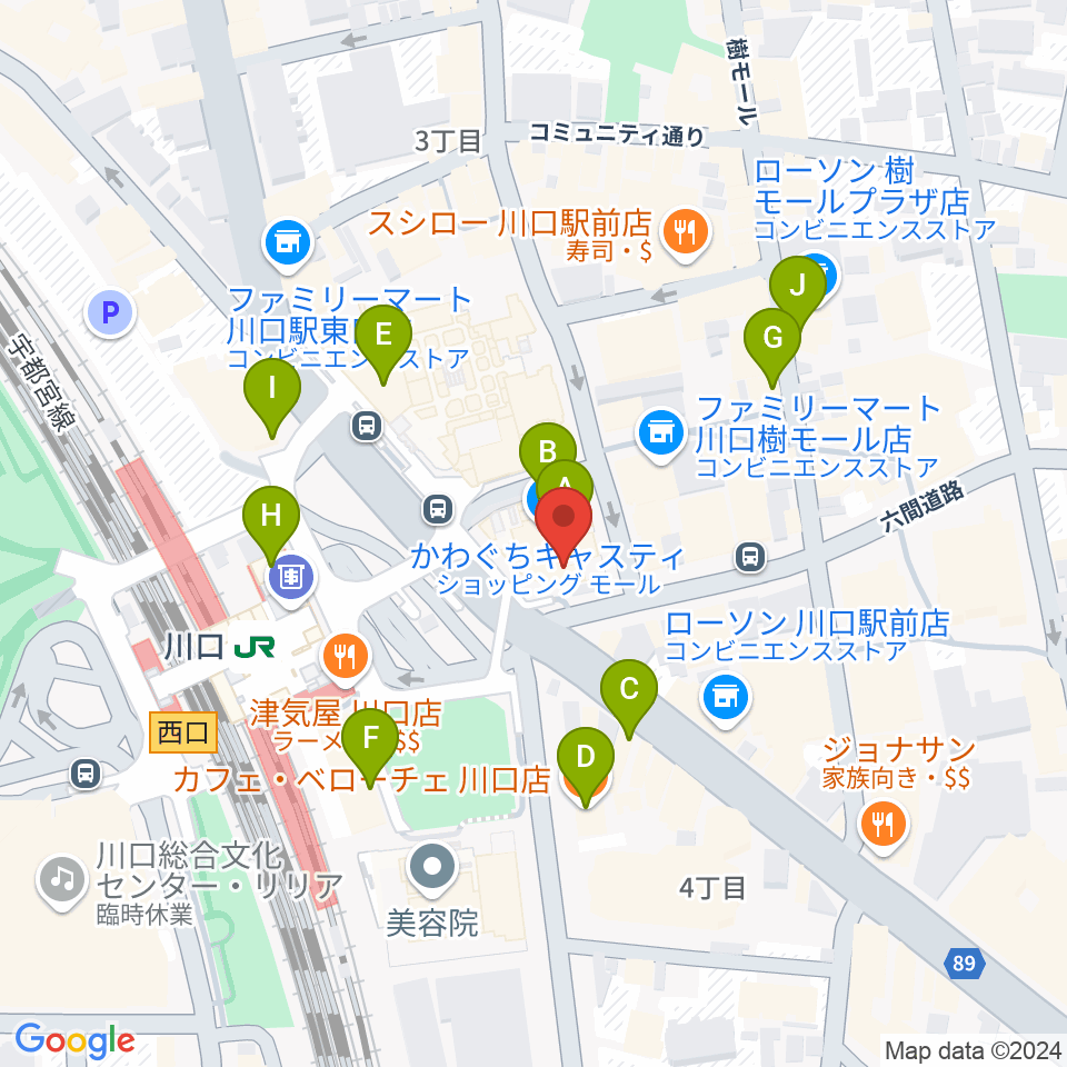 島村楽器 かわぐちキャスティ店周辺のカフェ一覧地図