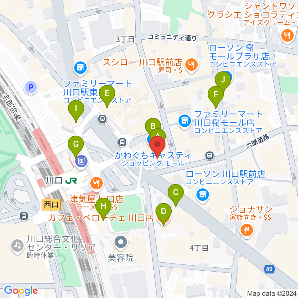 島村楽器 かわぐちキャスティ店周辺のカフェ一覧地図