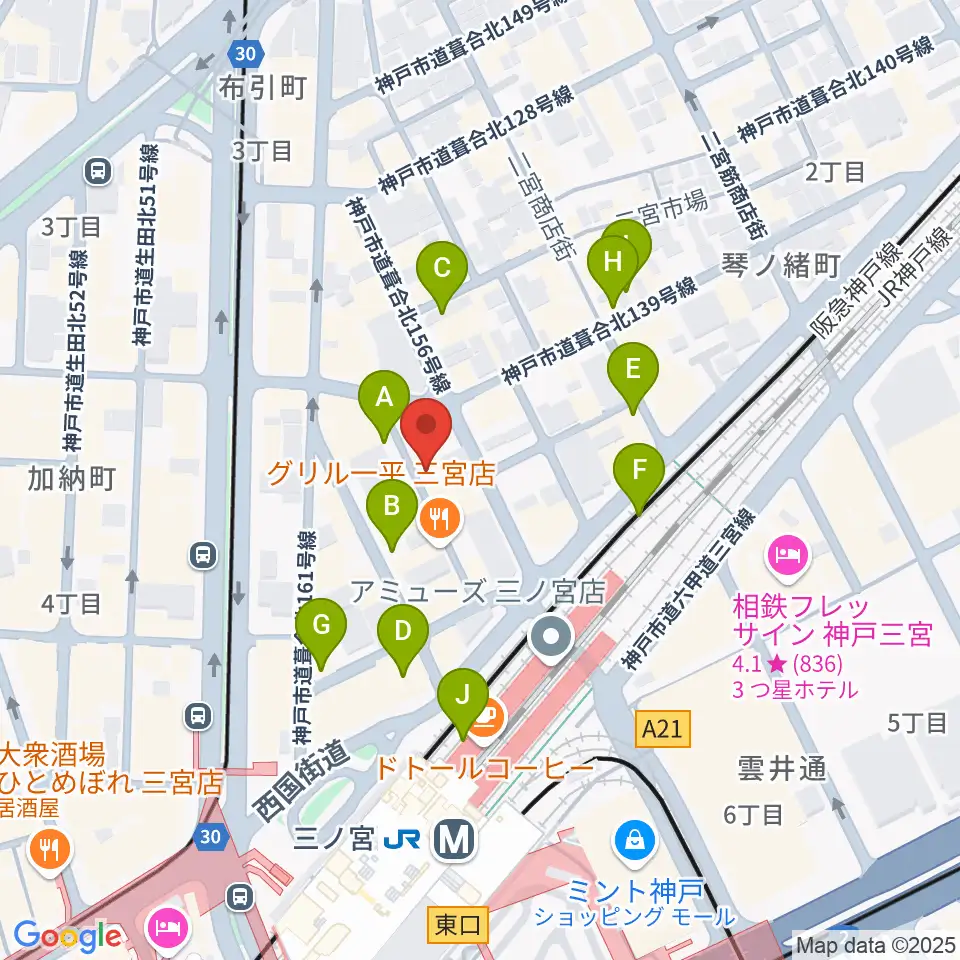 神戸三宮シアター・エートー周辺のカフェ一覧地図