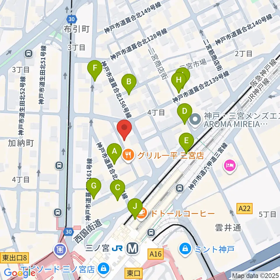 神戸三宮シアター・エートー周辺のカフェ一覧地図