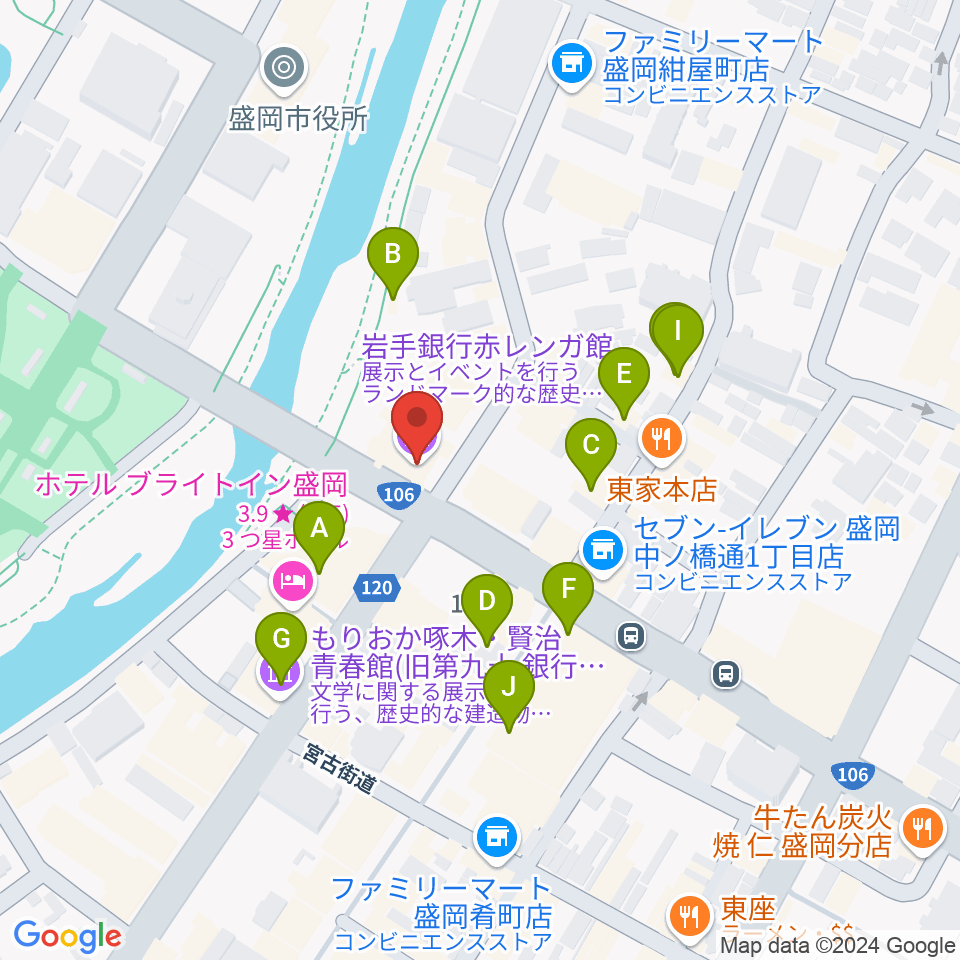 岩手銀行赤レンガ館周辺のカフェ一覧地図