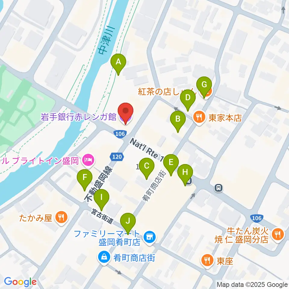 岩手銀行赤レンガ館周辺のカフェ一覧地図