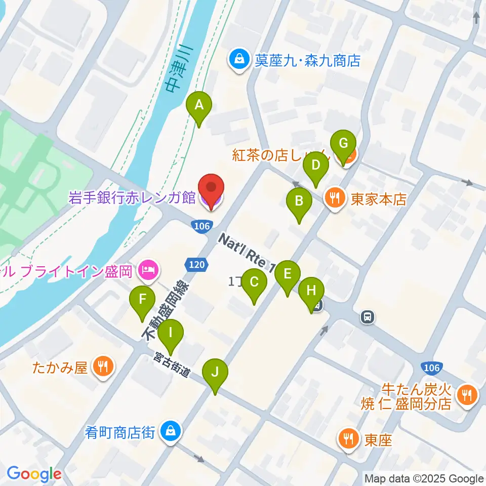岩手銀行赤レンガ館周辺のカフェ一覧地図