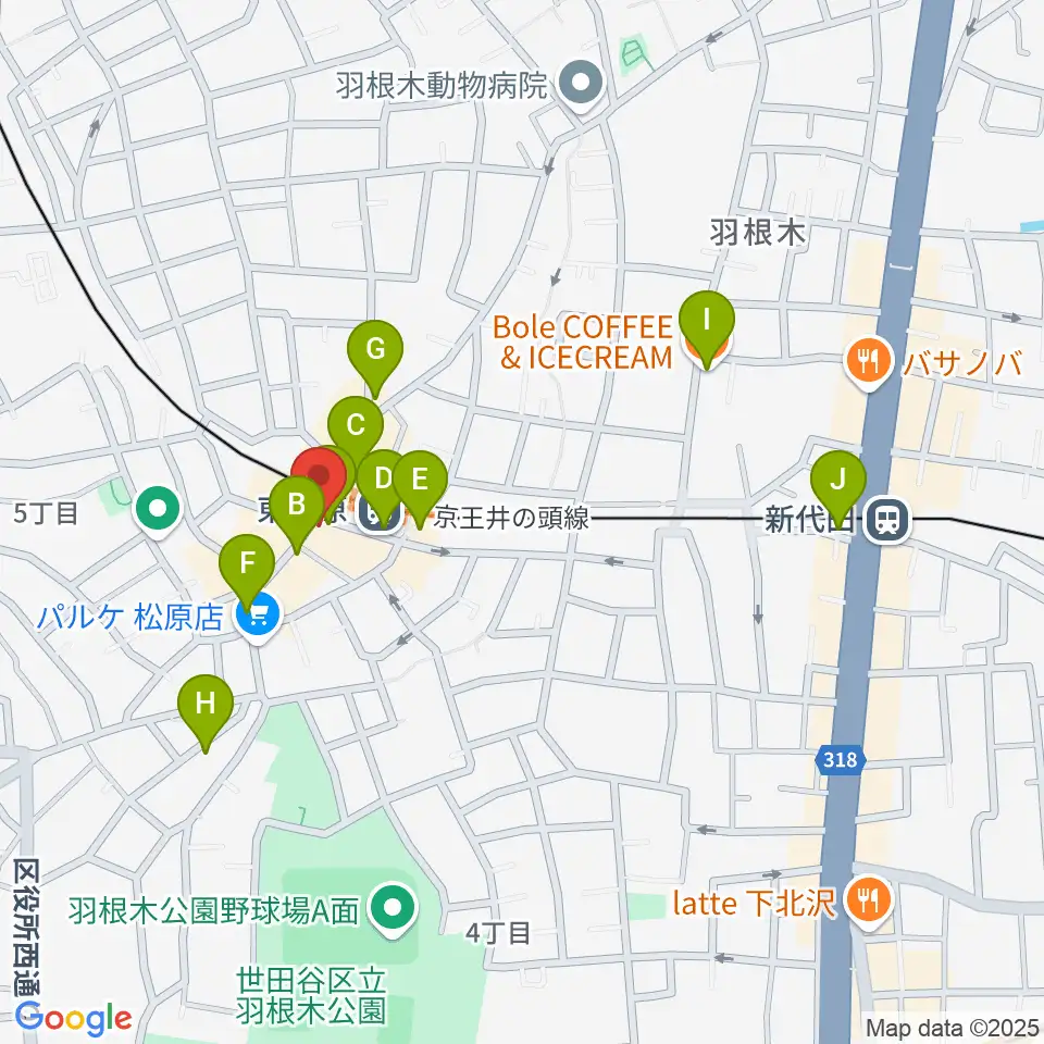 music studio MAYS周辺のカフェ一覧地図