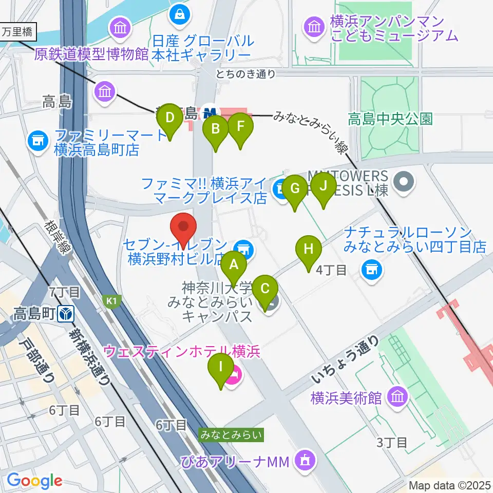 KT Zepp横浜周辺のカフェ一覧地図