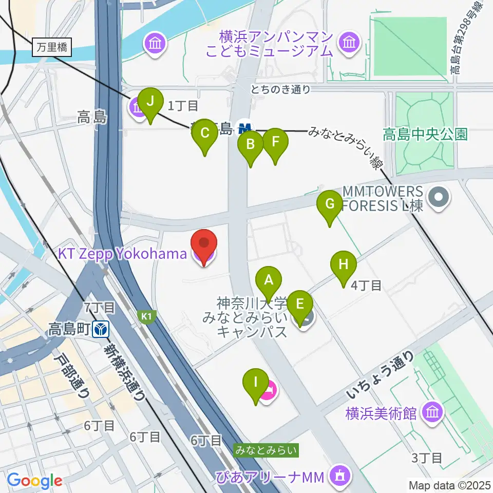 KT Zepp横浜周辺のカフェ一覧地図