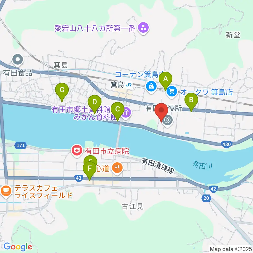 有田市民会館周辺のカフェ一覧地図