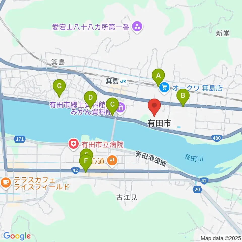 有田市民会館周辺のカフェ一覧地図