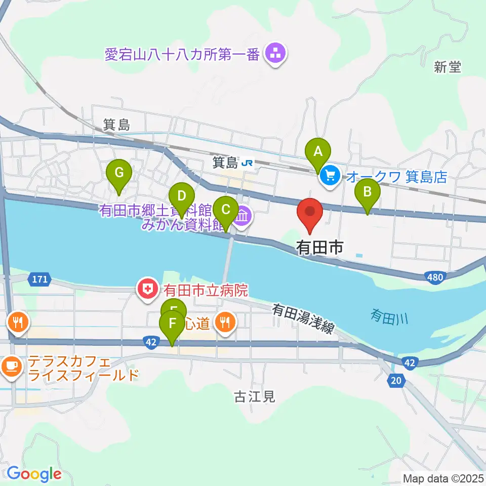 有田市民会館周辺のカフェ一覧地図