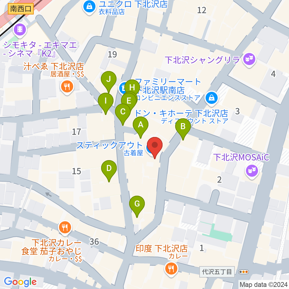 下北沢 近松周辺のカフェ一覧地図