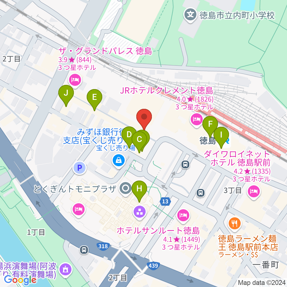 徳島コティ周辺のカフェ一覧地図