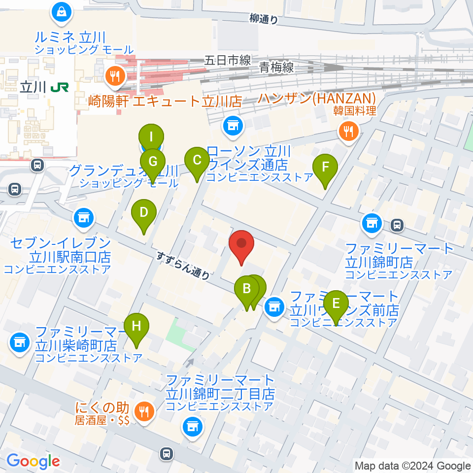 立川COSMIC HALL周辺のカフェ一覧地図