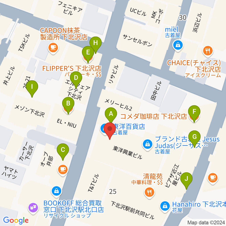 下北沢しもきたドーン周辺のカフェ一覧地図