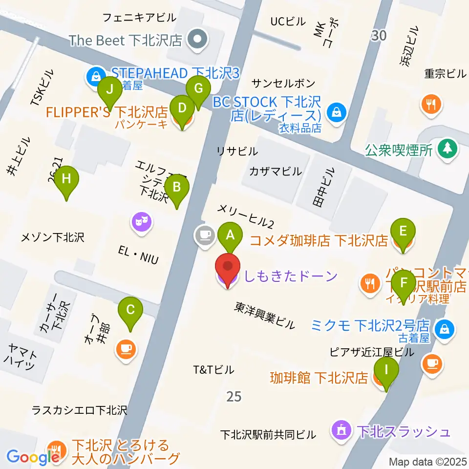 下北沢しもきたドーン周辺のカフェ一覧地図