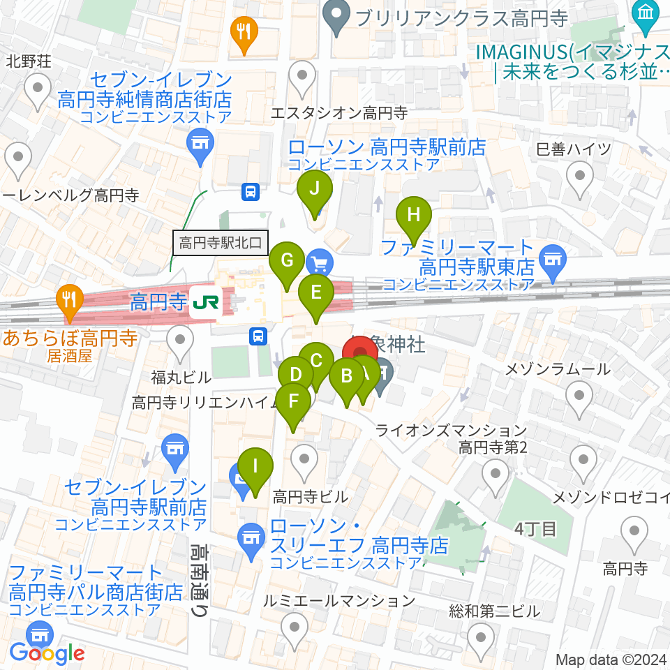 アトリエファンファーレ高円寺周辺のカフェ一覧地図
