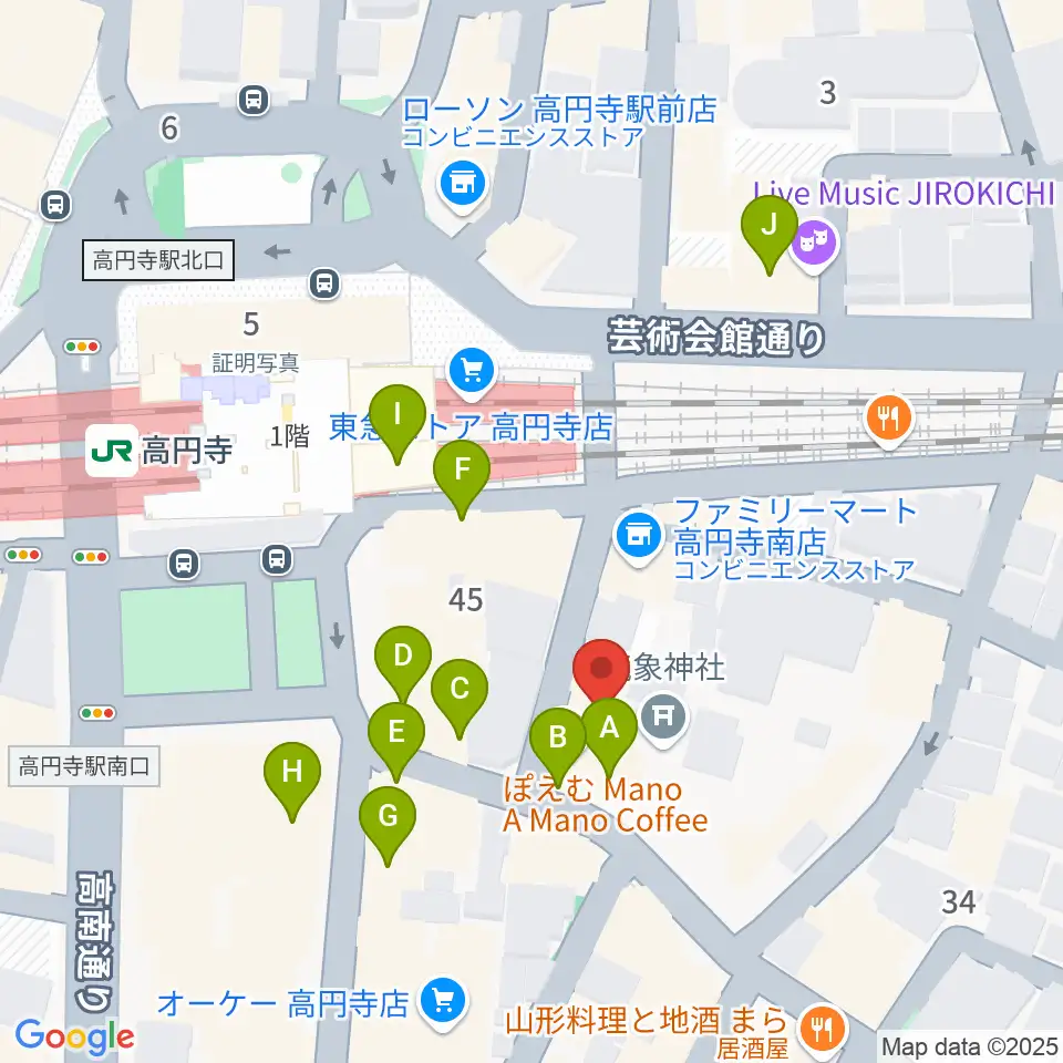 アトリエファンファーレ高円寺周辺のカフェ一覧地図