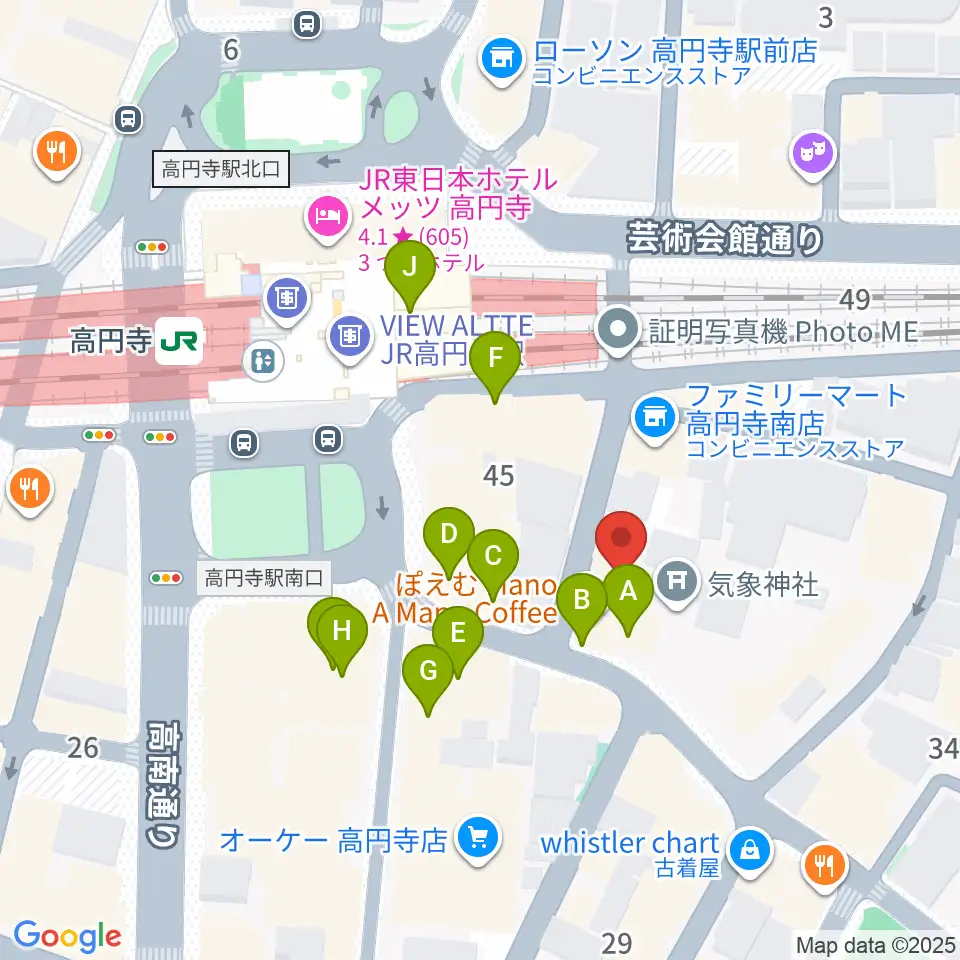 アトリエファンファーレ高円寺周辺のカフェ一覧地図
