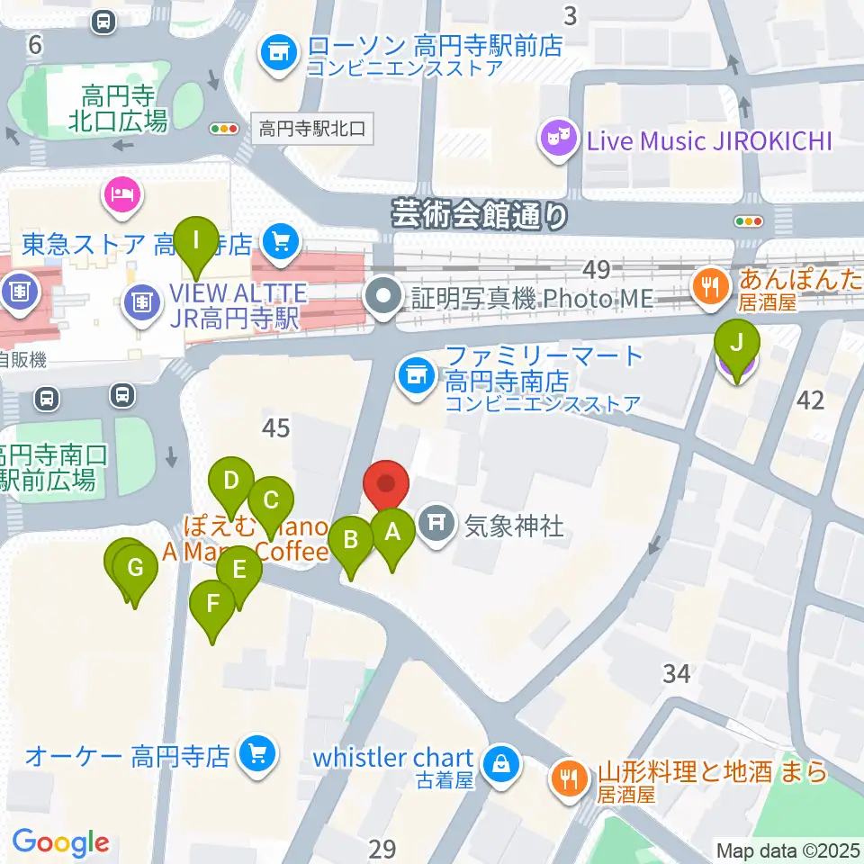 アトリエファンファーレ高円寺周辺のカフェ一覧地図