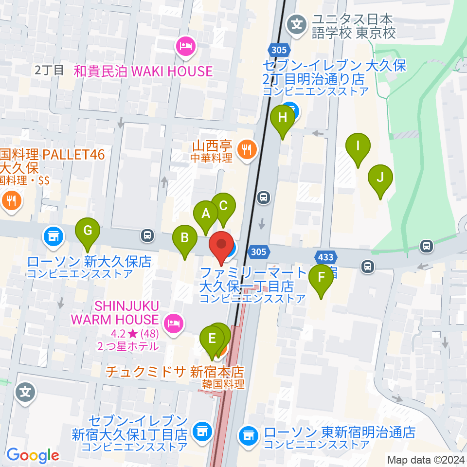 アトリエファンファーレ東新宿周辺のカフェ一覧地図