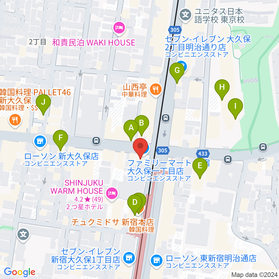 アトリエファンファーレ東新宿周辺のカフェ一覧地図