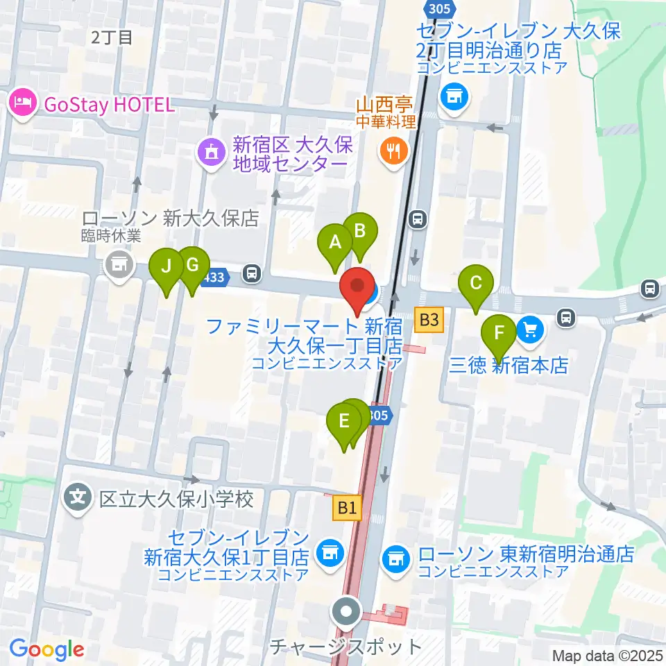 アトリエファンファーレ東新宿周辺のカフェ一覧地図