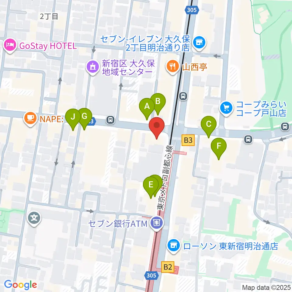 アトリエファンファーレ東新宿周辺のカフェ一覧地図