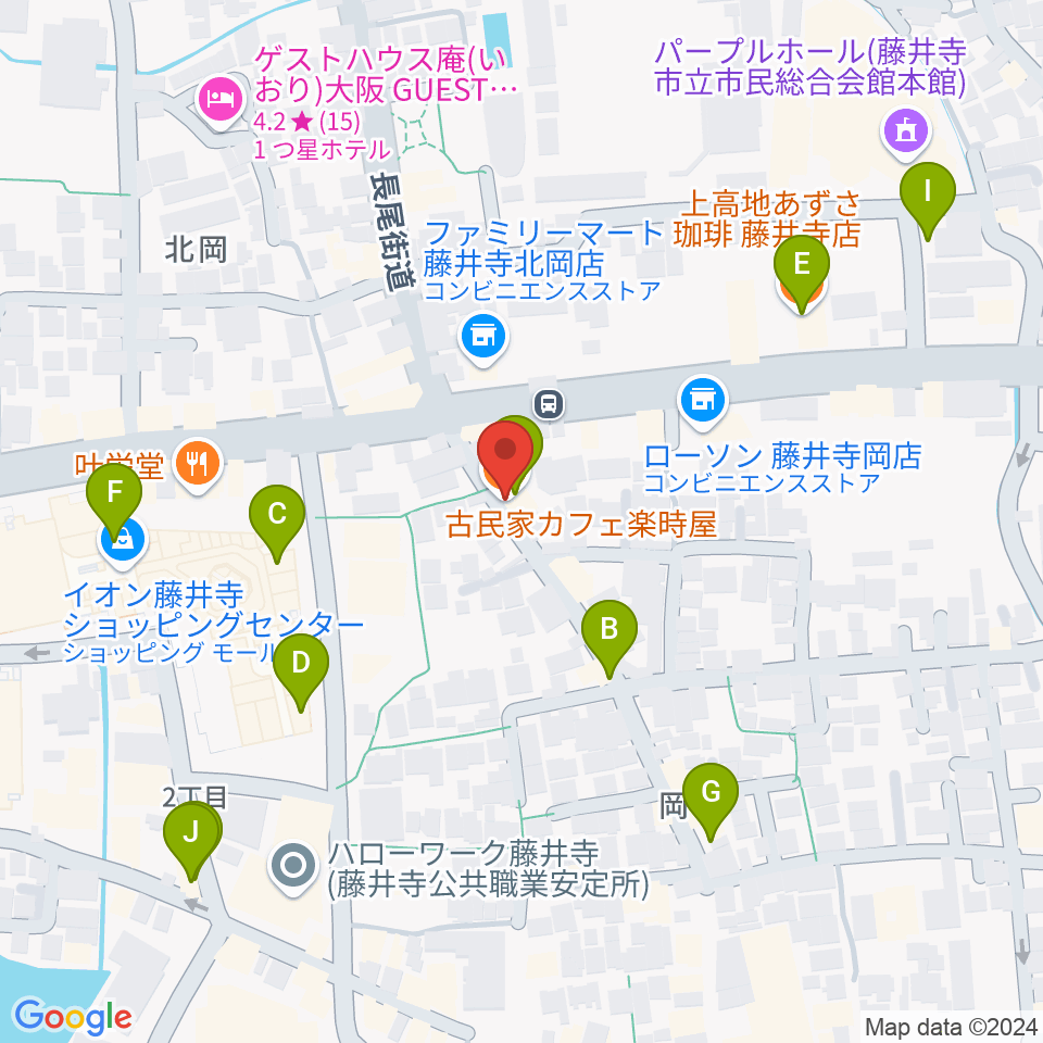 古民家カフェ楽時屋（たのしや）周辺のカフェ一覧地図