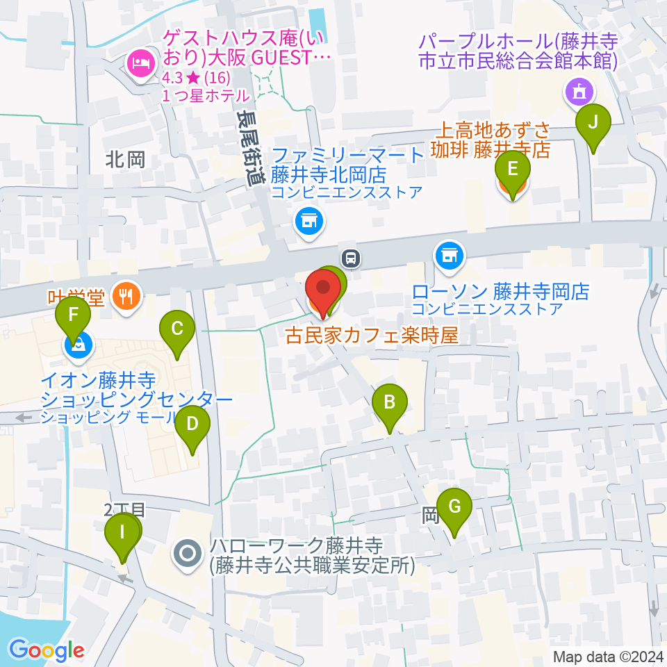 古民家カフェ楽時屋（たのしや）周辺のカフェ一覧地図