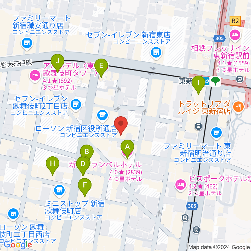 コフレリオ新宿シアター周辺のカフェ一覧地図