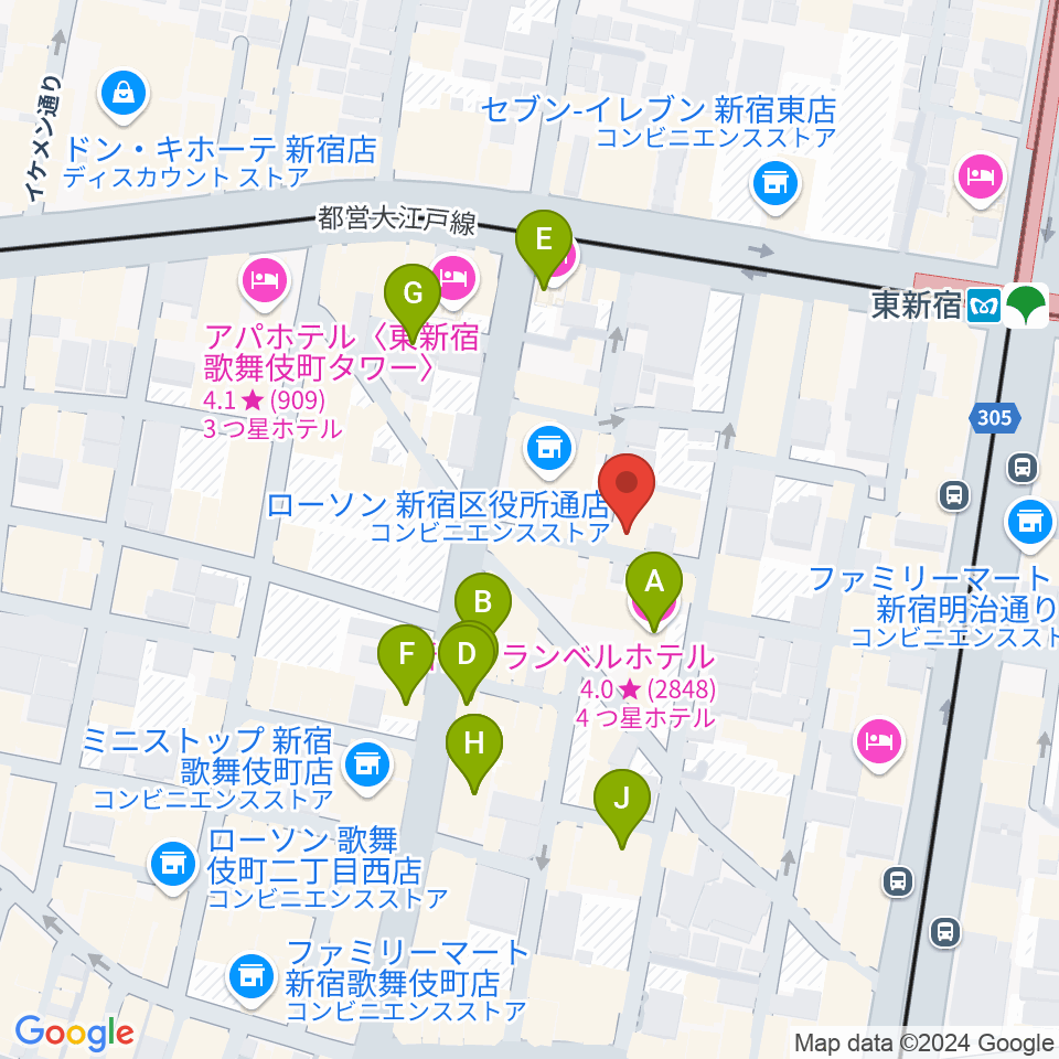 コフレリオ新宿シアター周辺のカフェ一覧地図