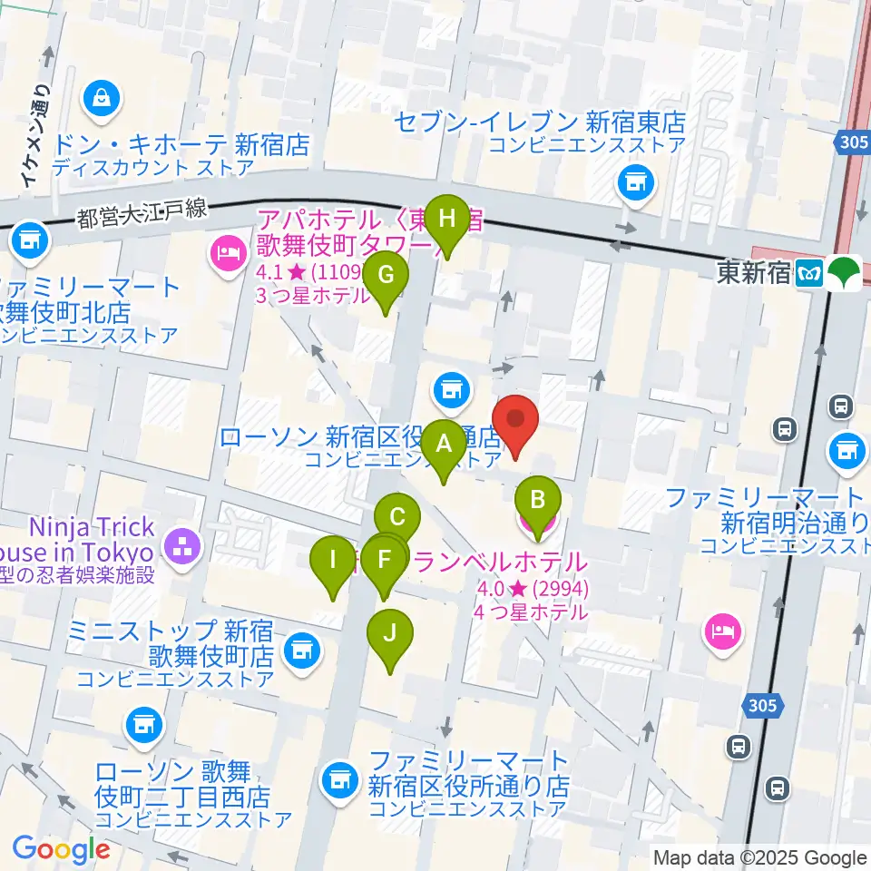 コフレリオ新宿シアター周辺のカフェ一覧地図