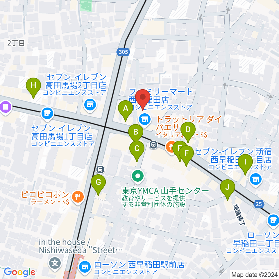 高田馬場ラビネスト周辺のカフェ一覧地図